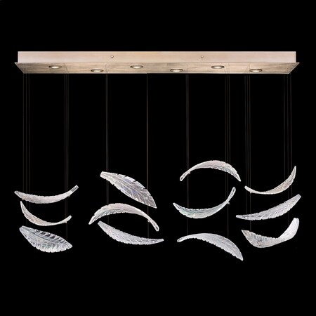 Fine Art Lamps Elevate Linear Chandelier, Plume, 6-Light, LED, Clear Crystal & Opaline Glass, Gold Leaf Canopy, 51" 895140-211ST